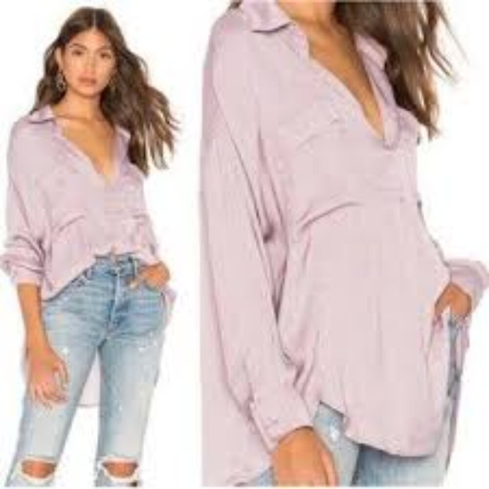 Free People Starry Dreams Long Sleeve Pullover Tunic Shirt Blouse Lilac sz XS
